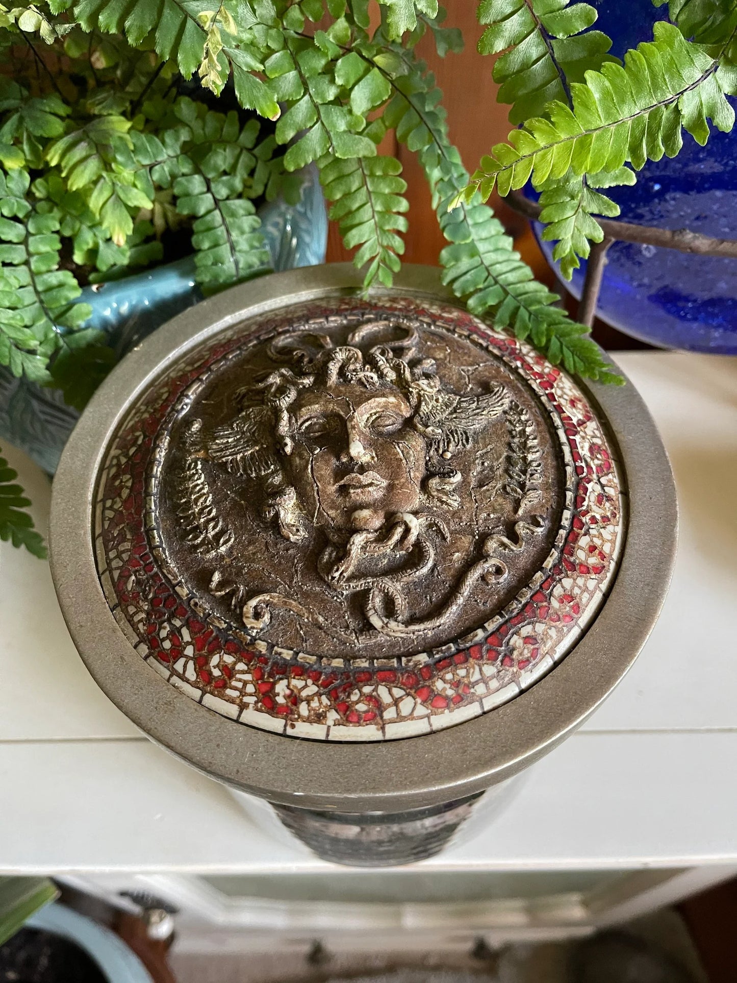 Medusa Head Jar Cover Vintage Glass with Beach Stones, Bodhi Vintage