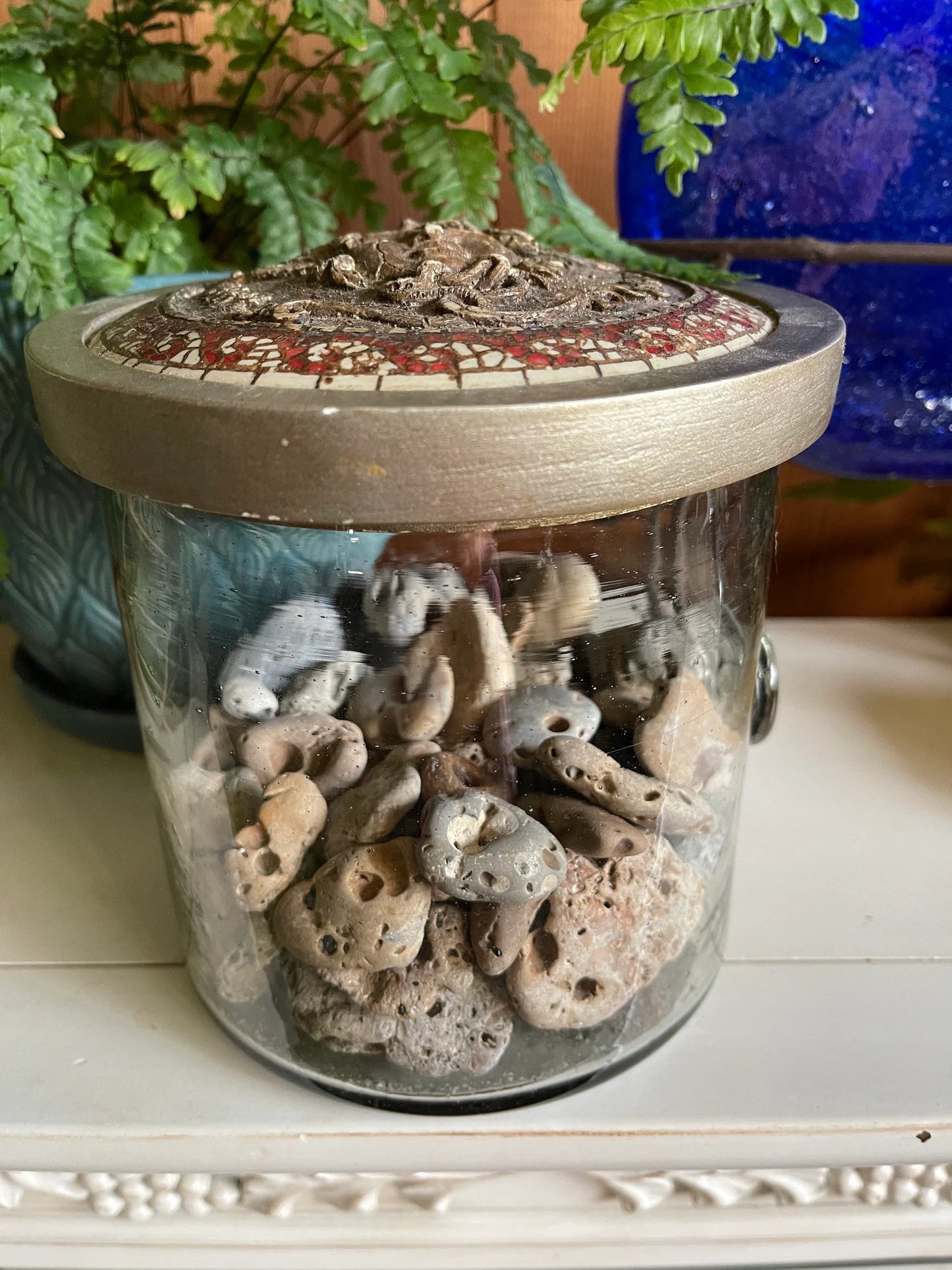 Medusa Head Jar Cover Vintage Glass with Beach Stones, Bodhi Vintage