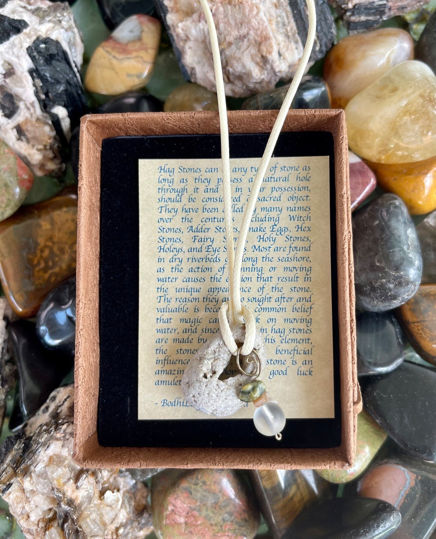New Mermaid Collection, "Luna", Bodhi Jewelry, hag stone necklace, seashell charm, mermaid necklace, island stone, hole stone
