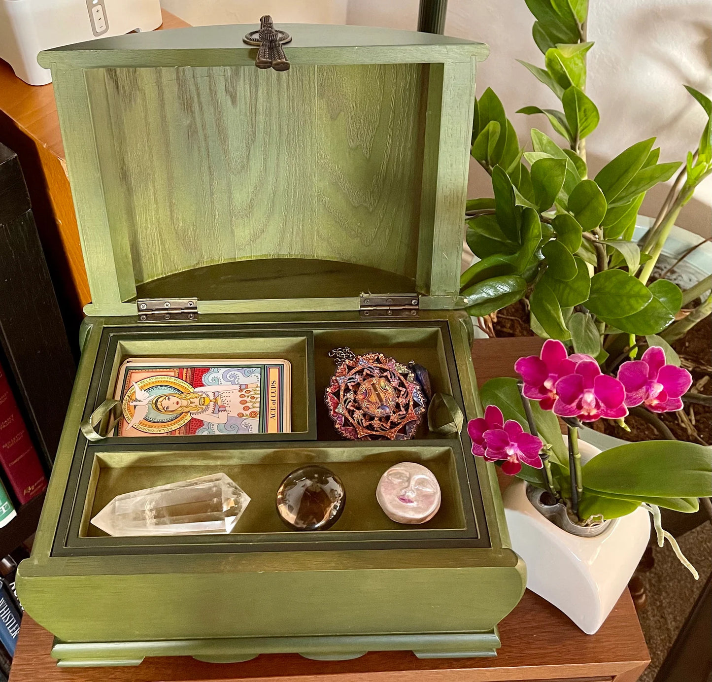 Fabulous Vintage Chest, Green Witch Mystical Storage Chest, Old World Vintage