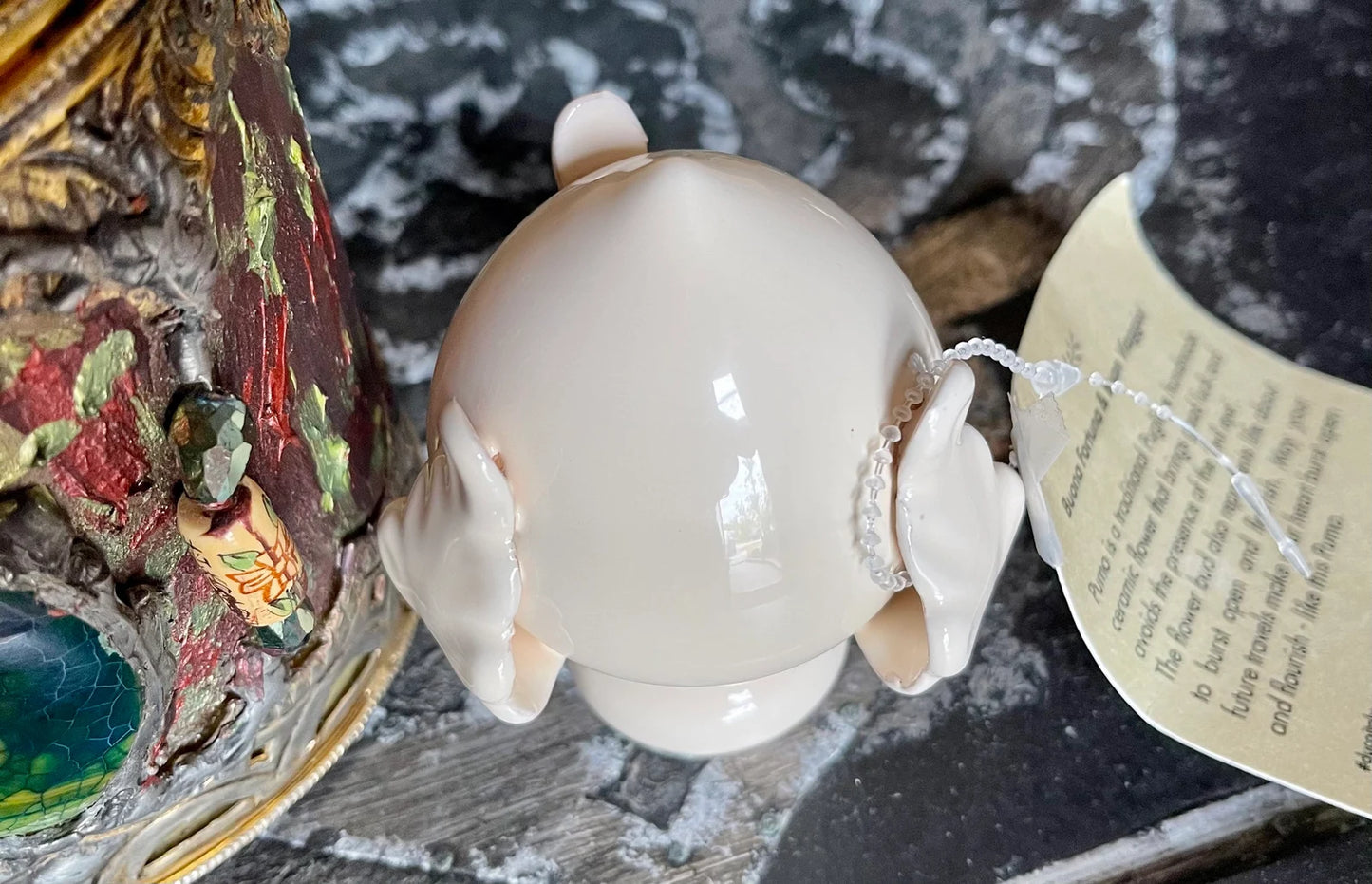 Ceramic PUMO Puglia Italy Good Luck Symbol, Blooming Bud Flower, Old World Vintage