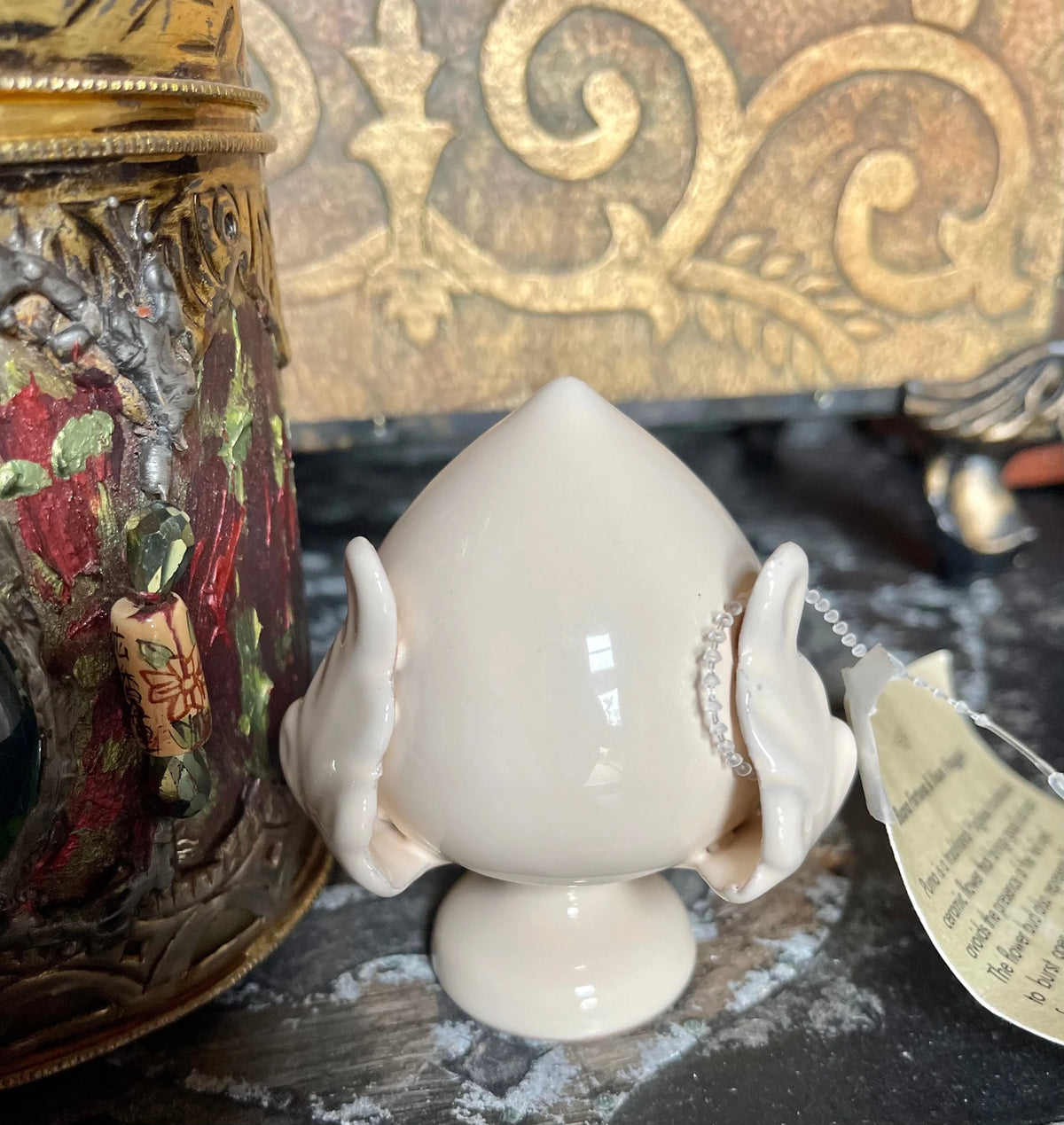 Ceramic PUMO Puglia Italy Good Luck Symbol, Blooming Bud Flower, Old World Vintage