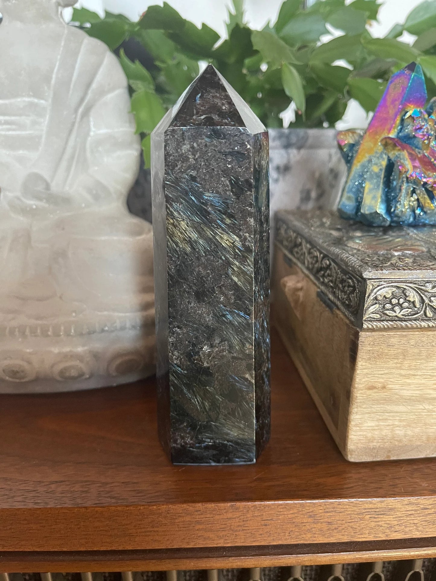 Arfvedsonite Tower, Natural Arfvedsonite, Bodhi Crystals
