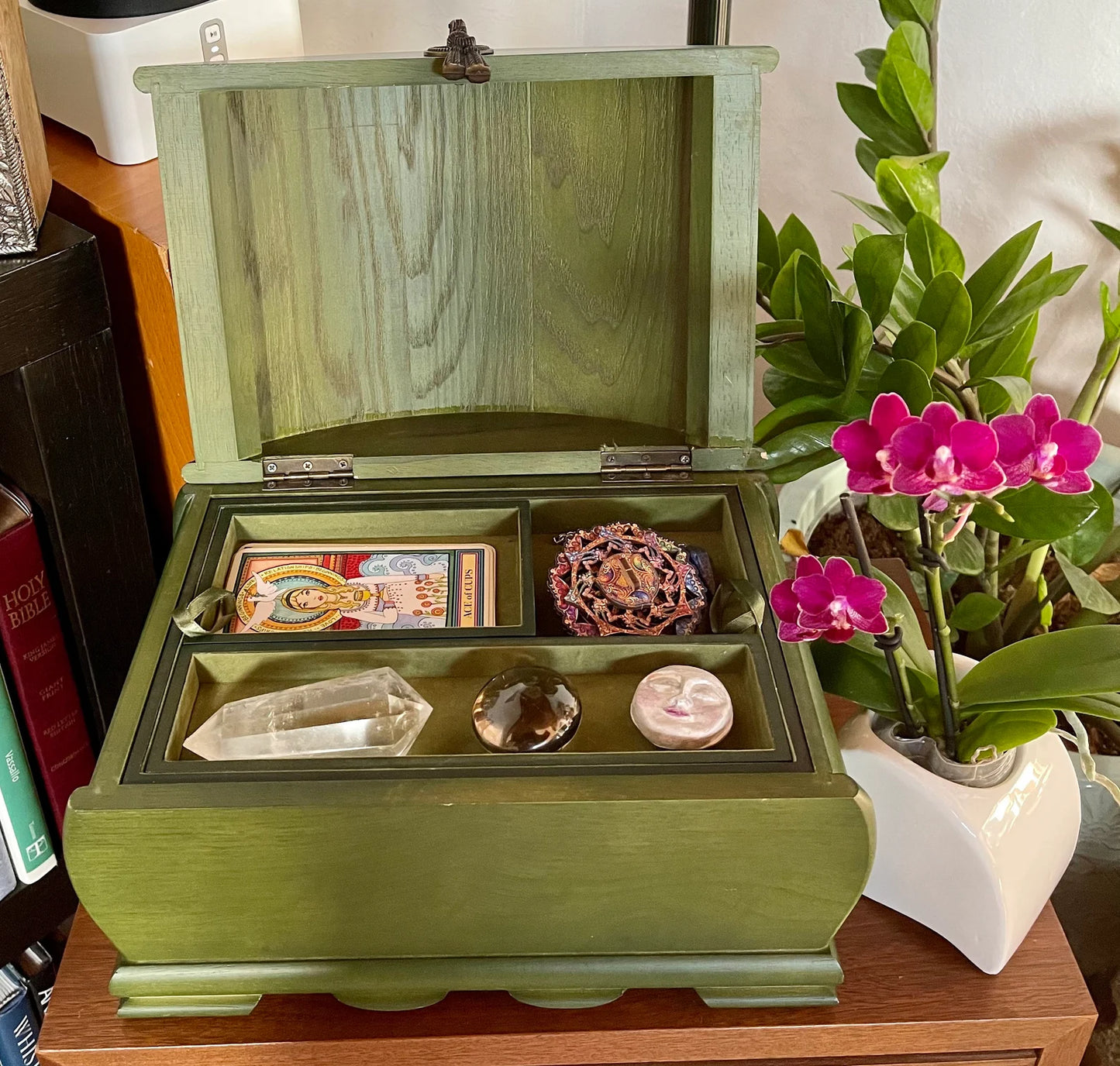 Fabulous Vintage Chest, Green Witch Mystical Storage Chest, Old World Vintage