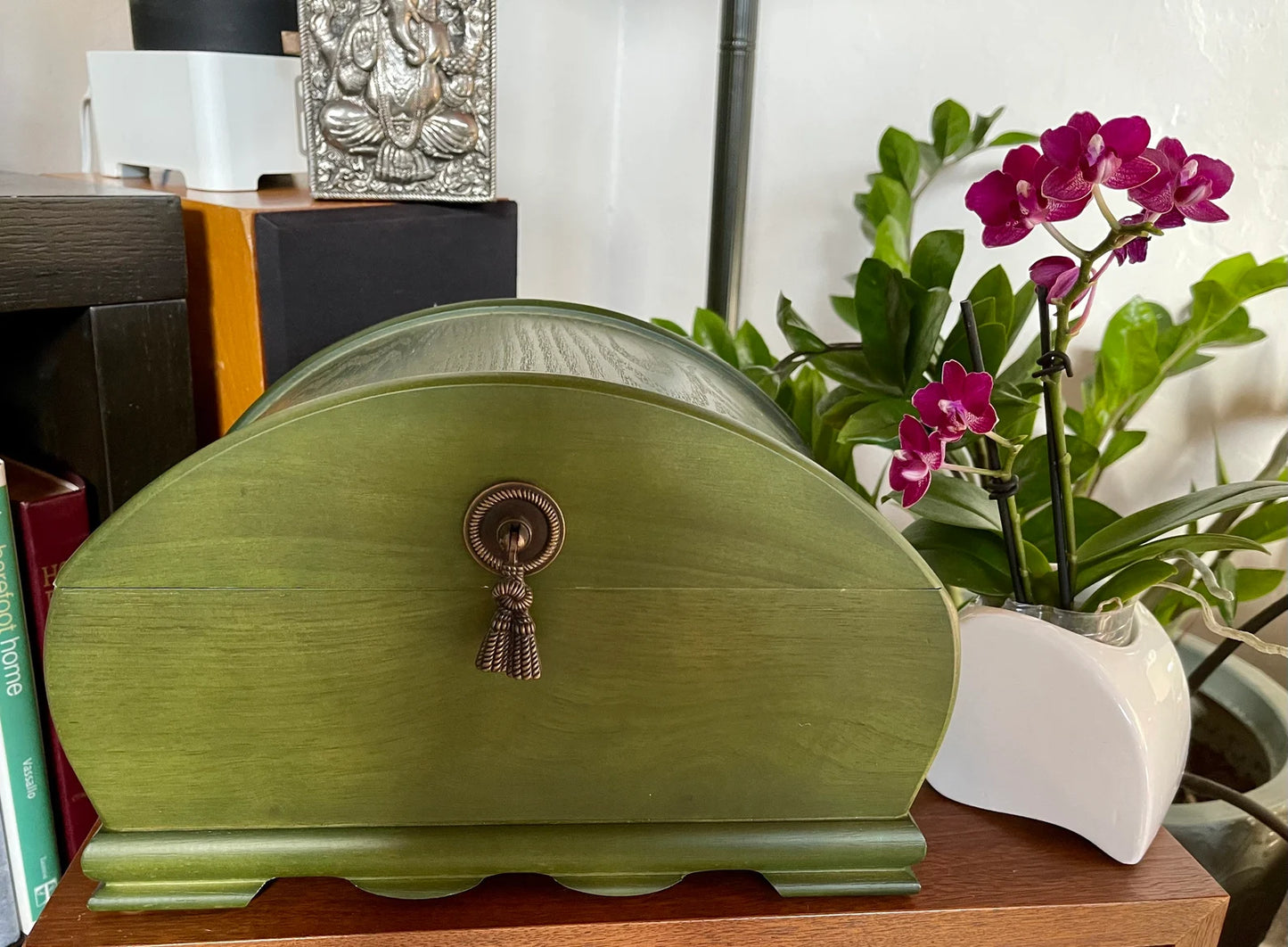 Fabulous Vintage Chest, Green Witch Mystical Storage Chest, Old World Vintage