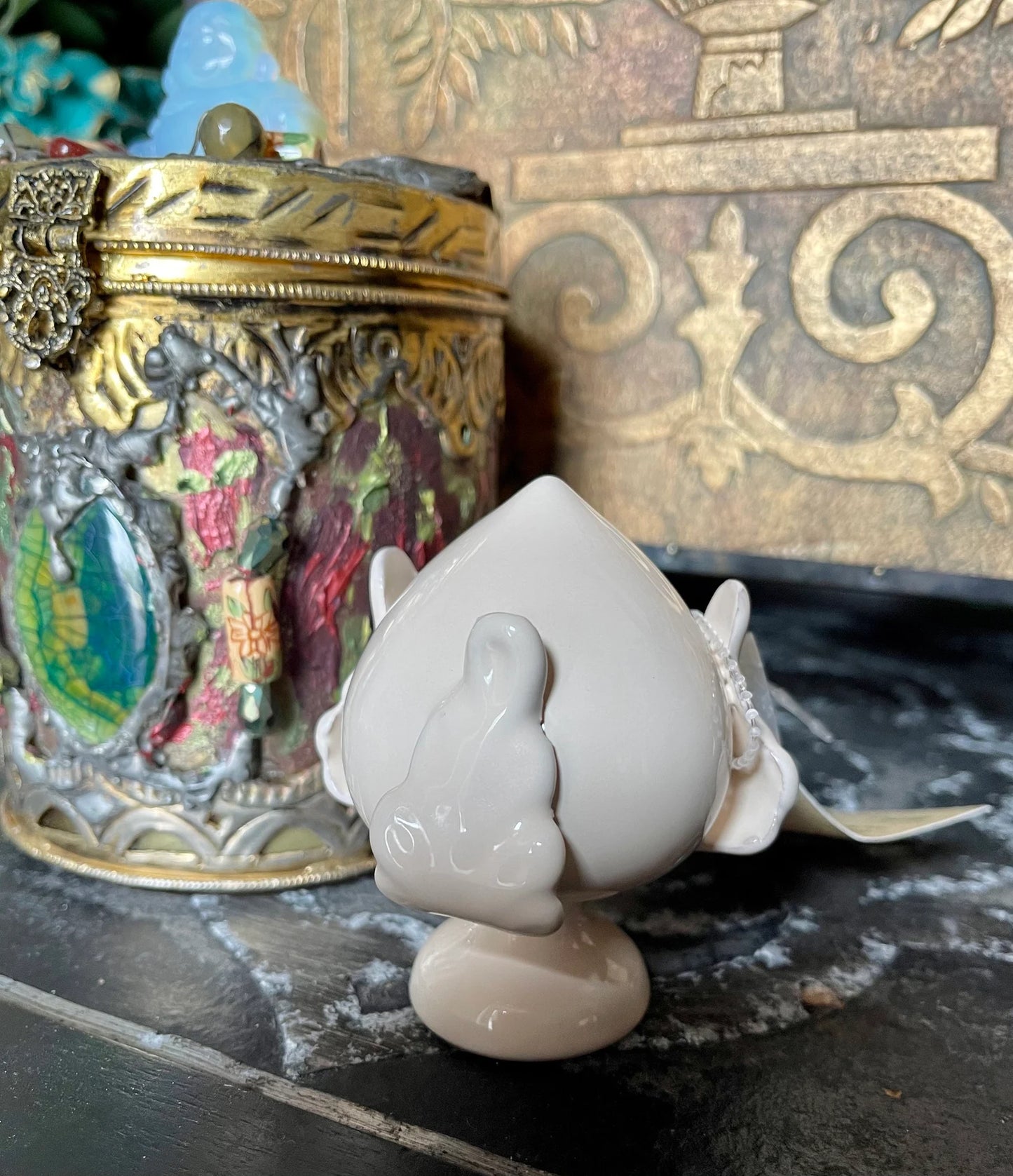 Ceramic PUMO Puglia Italy Good Luck Symbol, Blooming Bud Flower, Old World Vintage