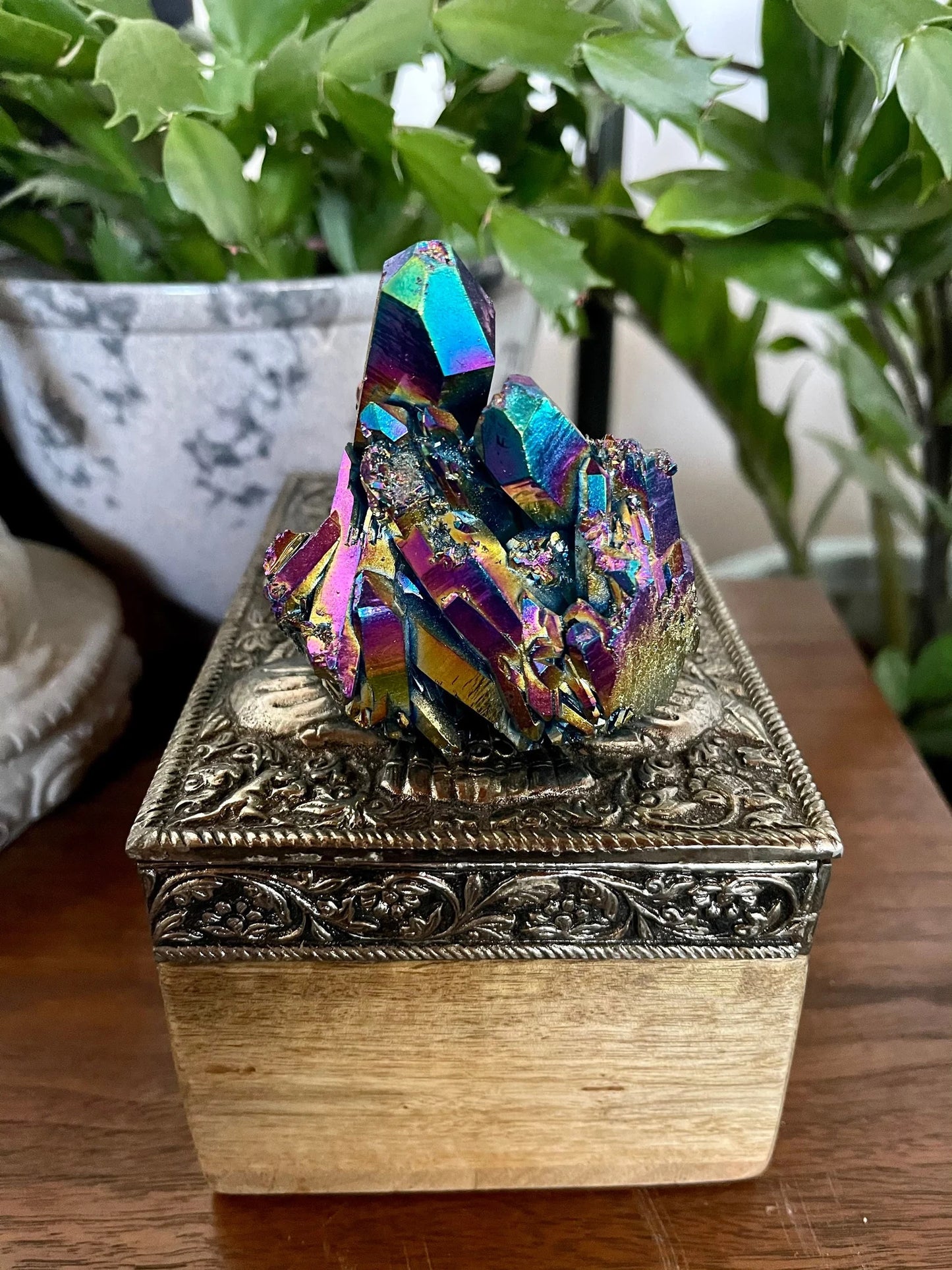 Gorgeous Rainbow Aqua Aura Quartz Crystal Cluster, Crystal Magic