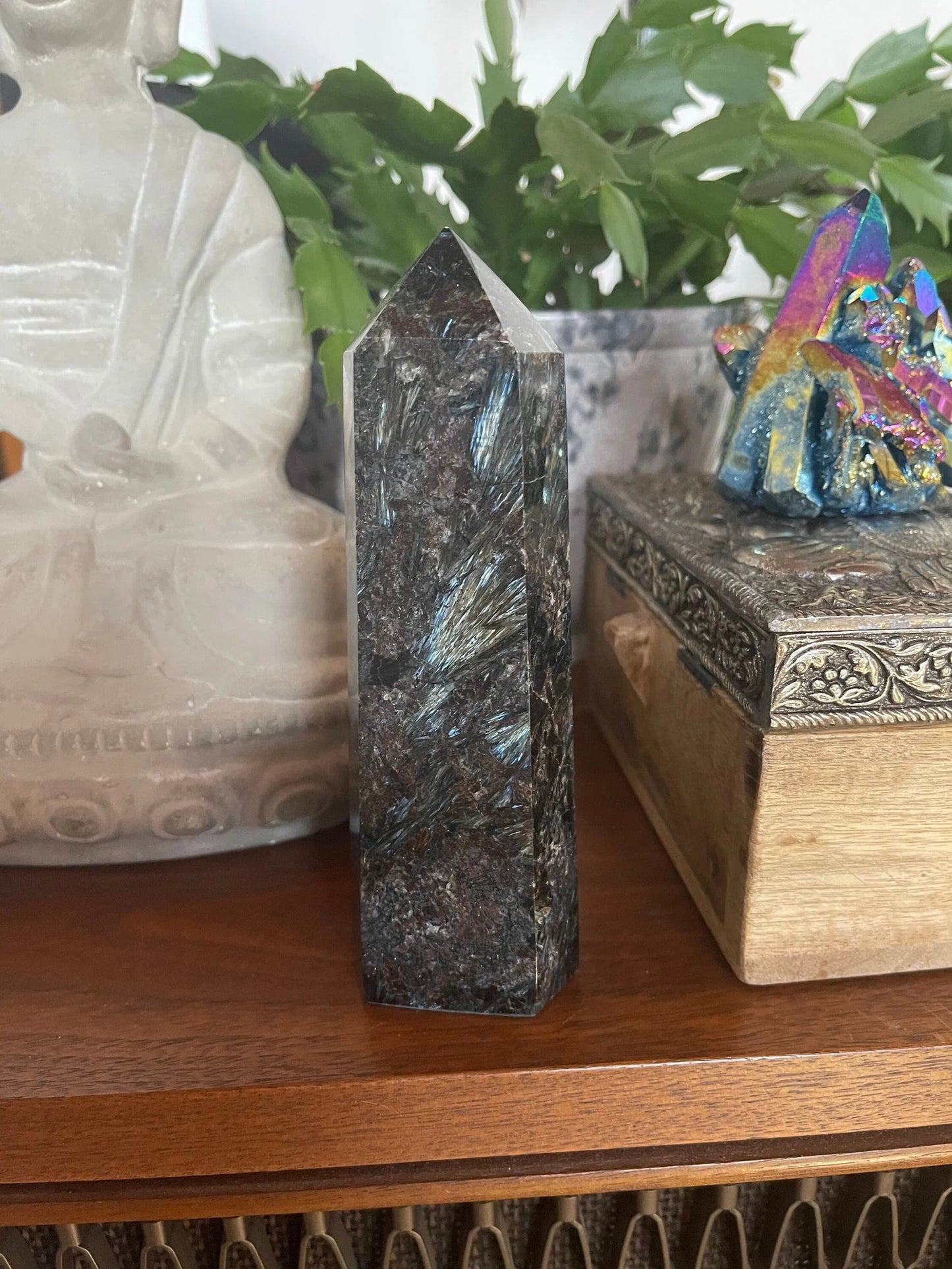Arfvedsonite Tower, Natural Arfvedsonite, Bodhi Crystals