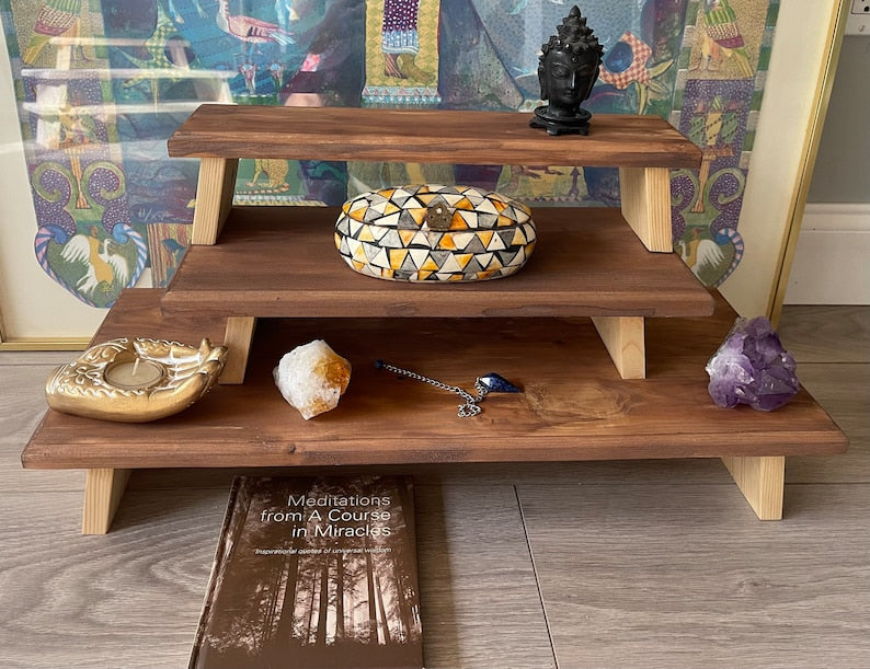 Best Seller, Beautiful Hand Crafted, Hand Stained, Three Tier Meditation Table Set, Home Decor