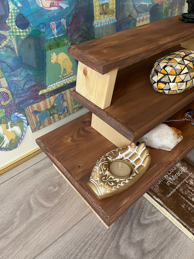 Best Seller, Beautiful Hand Crafted, Hand Stained, Three Tier Meditation Table Set, Home Decor