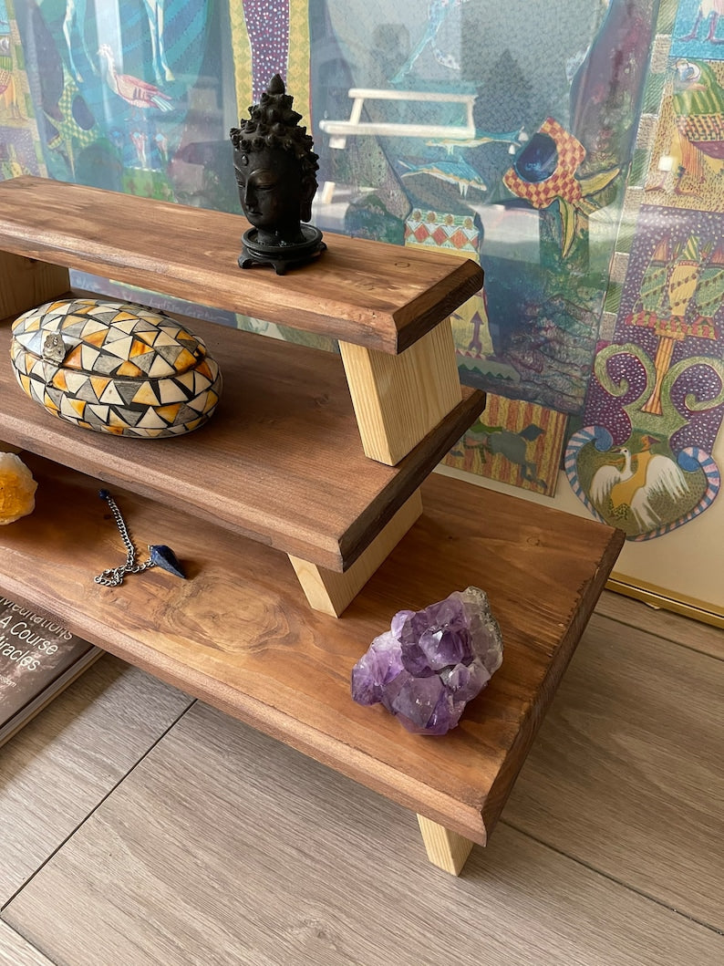 Best Seller, Beautiful Hand Crafted, Hand Stained, Three Tier Meditation Table Set, Home Decor
