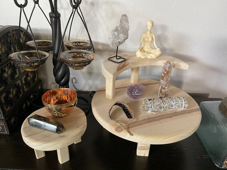 Softly Figured Pine Moon Altar Table Set, Home Decor