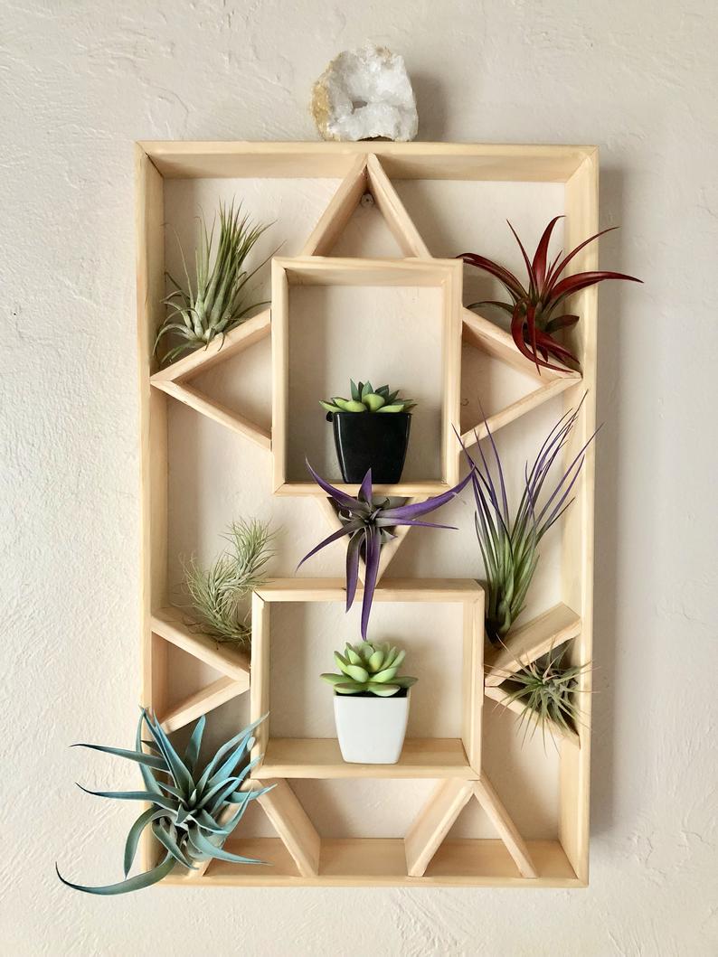 Modern Decor Geometrical Wall Hanging With Air Plants, Home Decor