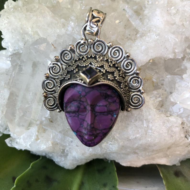 Unique Goddess Pendent with Mohave Turquoise, Boho Jewelry