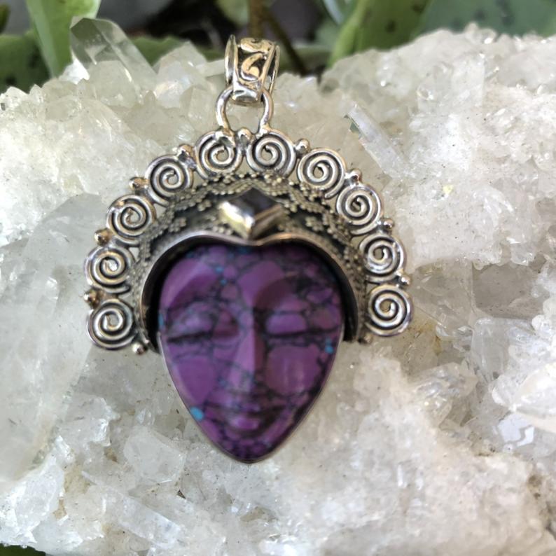 Unique Goddess Pendent with Mohave Turquoise, Boho Jewelry
