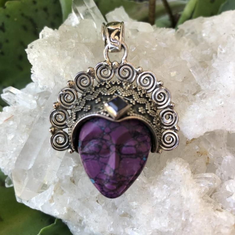 Unique Goddess Pendent with Mohave Turquoise, Boho Jewelry