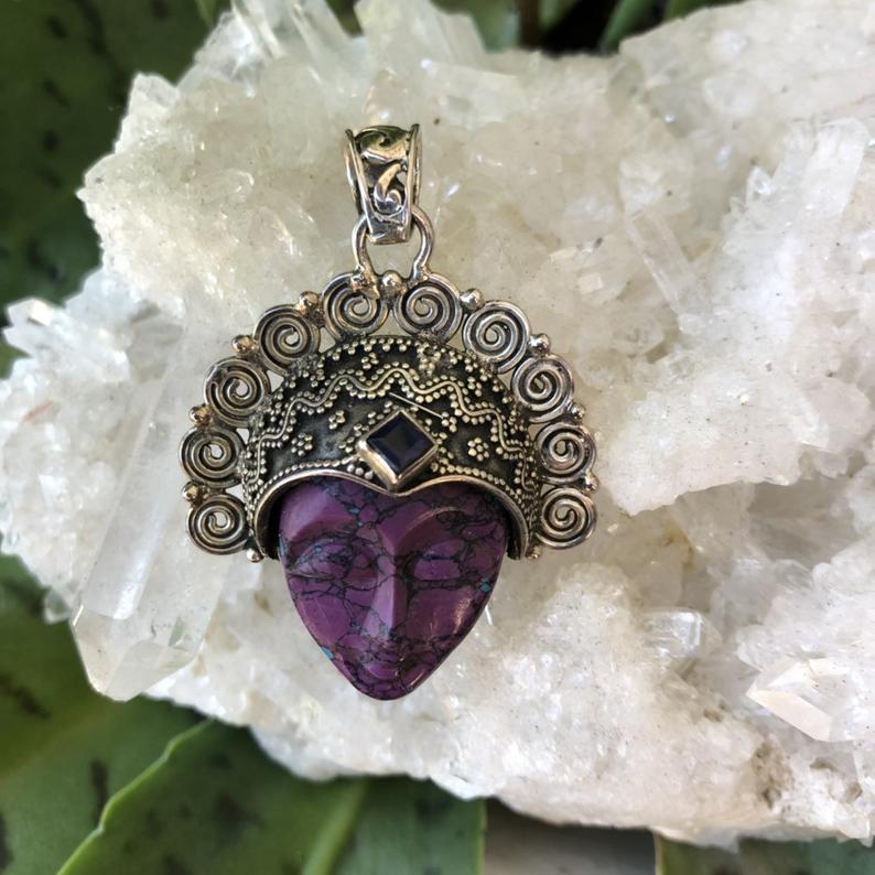 Unique Goddess Pendent with Mohave Turquoise, Boho Jewelry