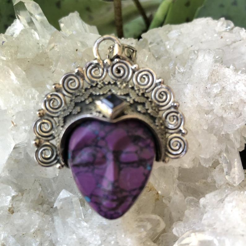 Unique Goddess Pendent with Mohave Turquoise, Boho Jewelry