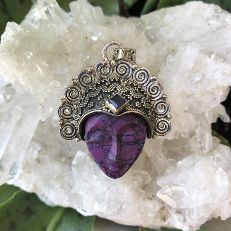 Unique Goddess Pendent with Mohave Turquoise, Boho Jewelry