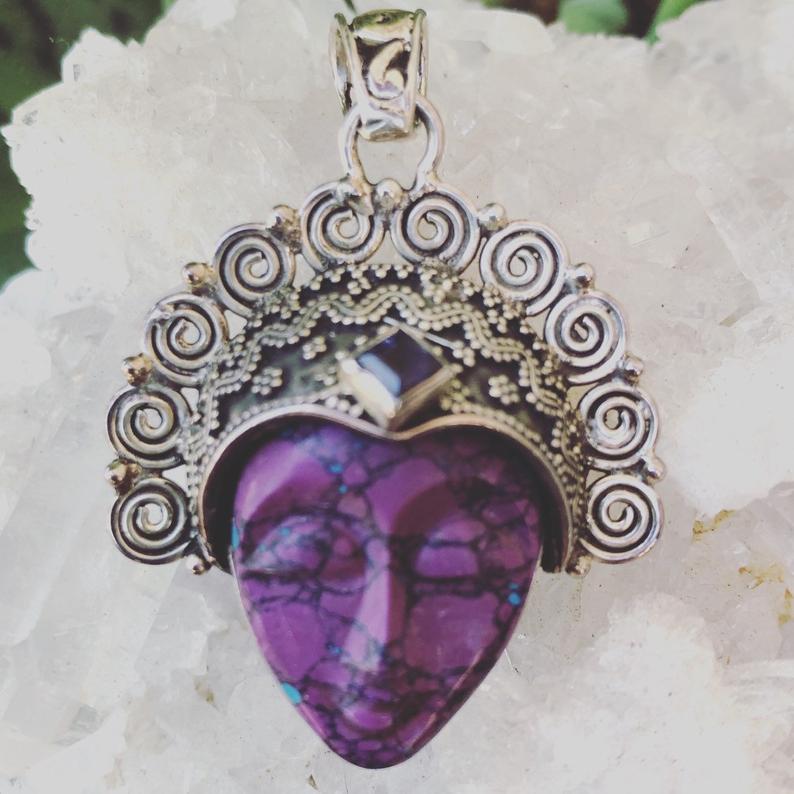 Unique Goddess Pendent with Mohave Turquoise, Boho Jewelry