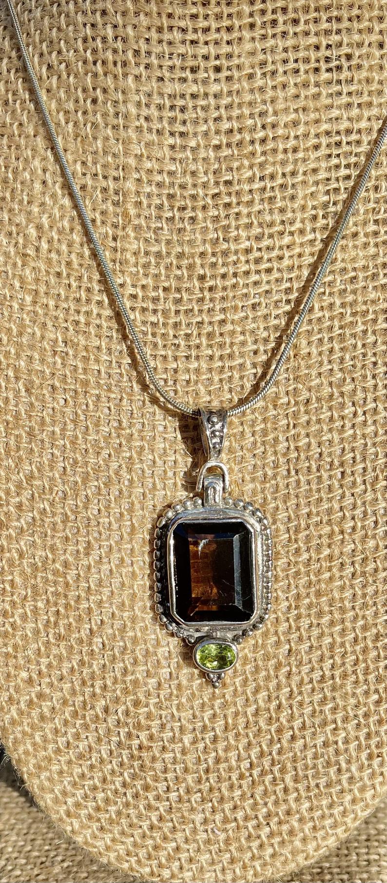 Rich Smoky Quartz Pendant with Peridot, Bodhi Jewelry