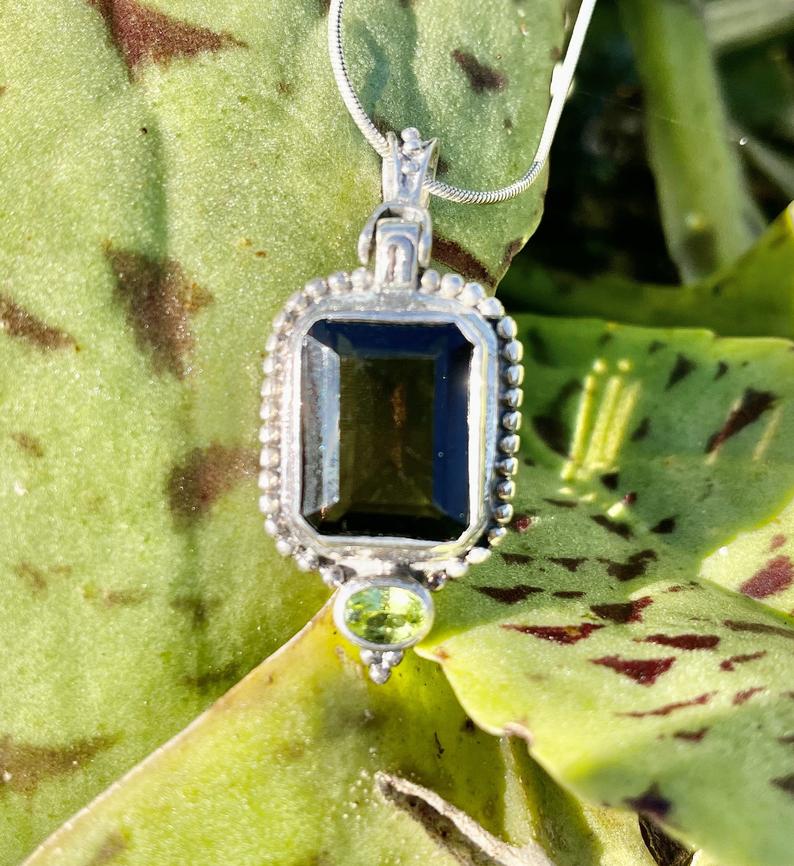 Rich Smoky Quartz Pendant with Peridot, Bodhi Jewelry