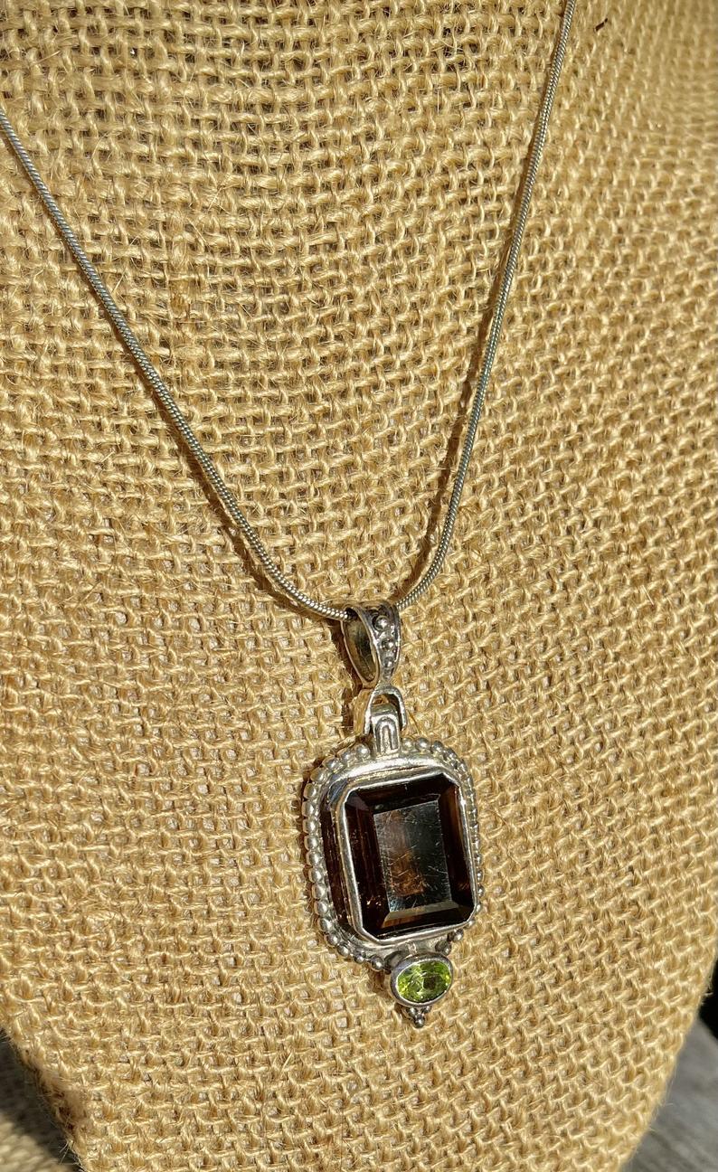 Rich Smoky Quartz Pendant with Peridot, Bodhi Jewelry