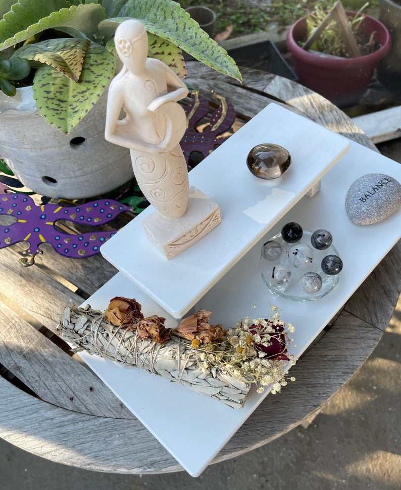 White Zen Meditation Table Set, Home Decor