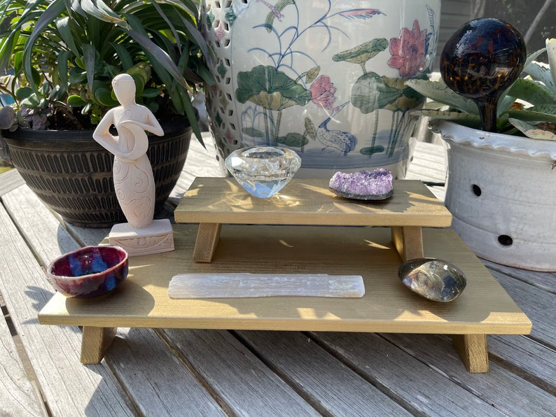 Prosperity Meditation Tables, Golden Zen Prayer Tables, Altar, Stacking Tables, Hand Crafted, Puja, Studio, Boutique Accents