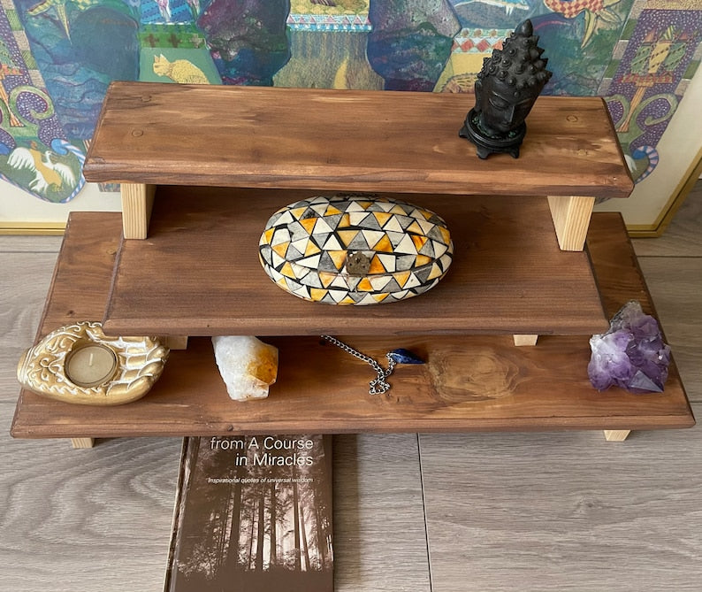 Best Seller, Beautiful Hand Crafted, Hand Stained, Three Tier Meditation Table Set, Home Decor