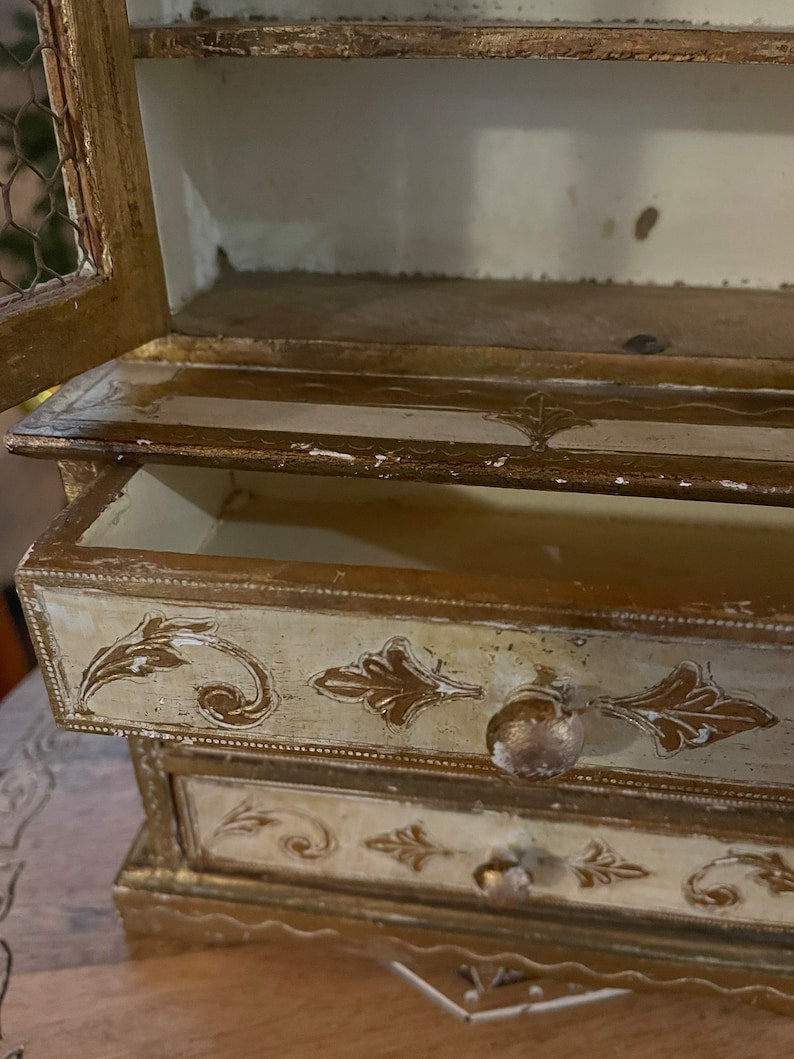 Vintage Italy Shabby Chic Hand Painted Jewelry Cabinet, Old World Vintage