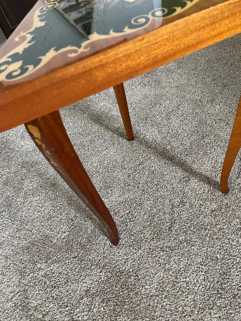Gorgeous Vintage Paris Side Table, Vintage Italian Triangular Inlaid Marquetry Accent Table, Old World Vintage