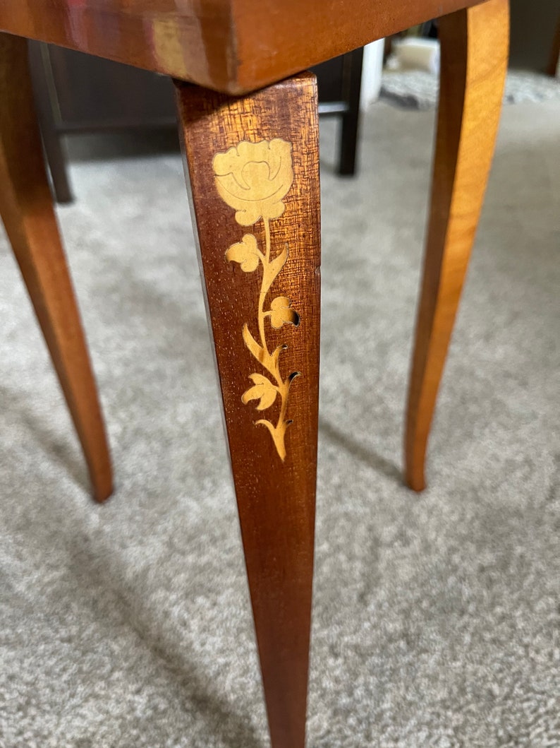 Gorgeous Vintage Paris Side Table, Vintage Italian Triangular Inlaid Marquetry Accent Table, Old World Vintage