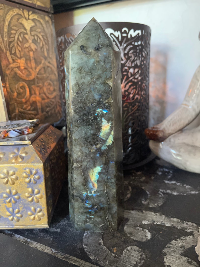 Gorgeous Flash Tall Labradorite Tower, Crystal Magic