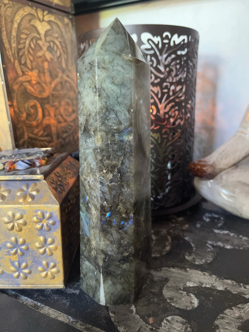 Gorgeous Flash Tall Labradorite Tower, Crystal Magic