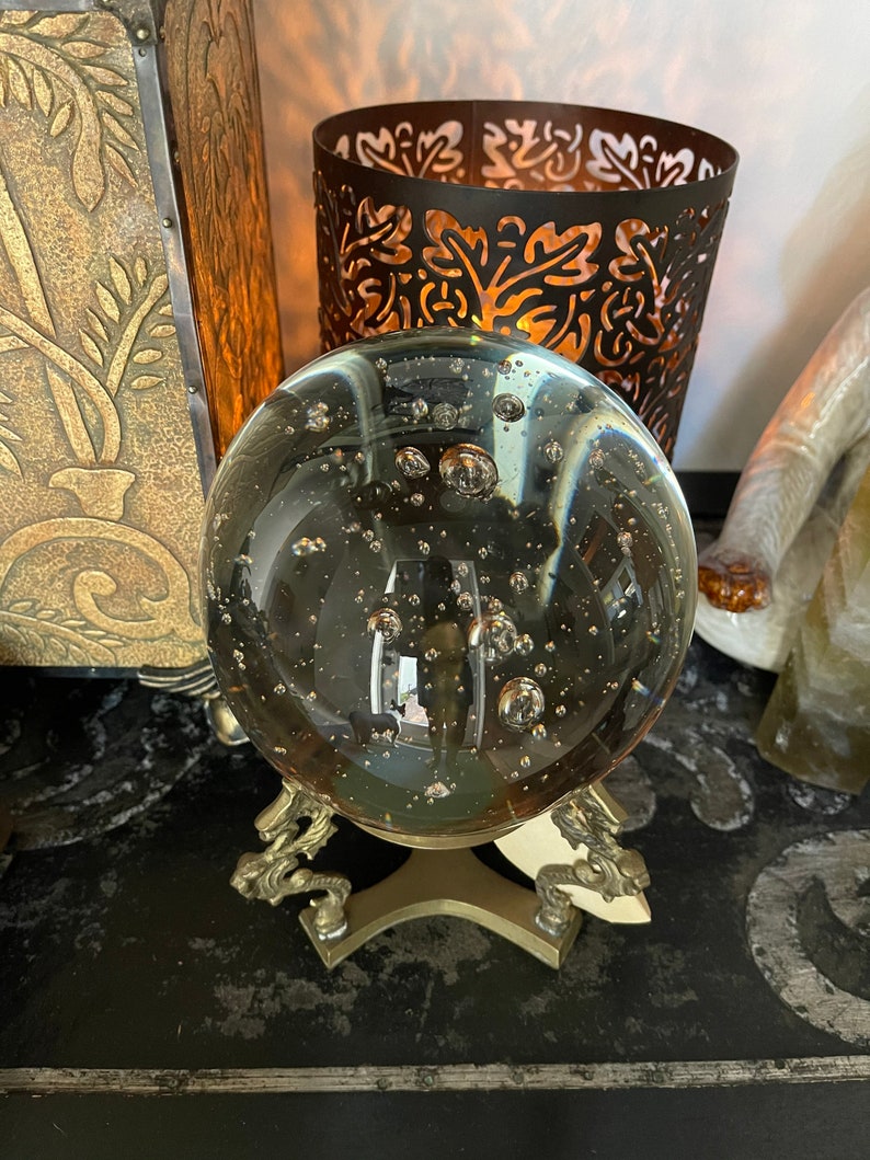 Spectacular Vintage Hand Blown Glass Ball with Ornate Base, Old World Vintage