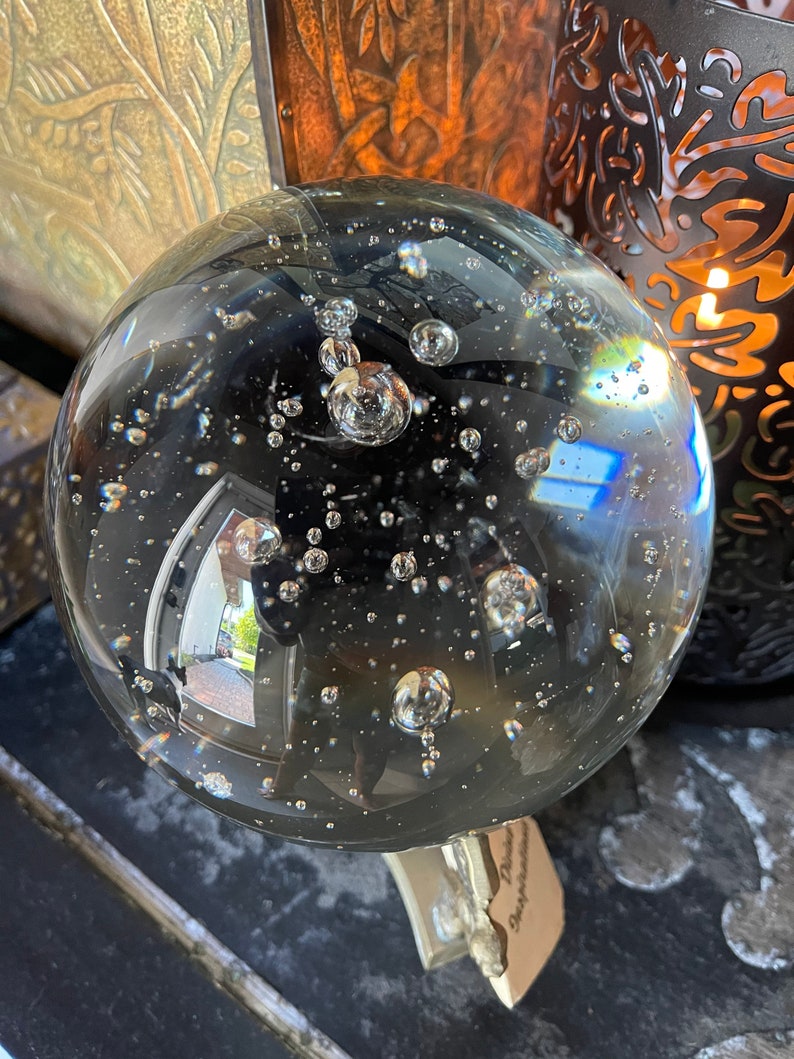 Spectacular Vintage Hand Blown Glass Ball with Ornate Base, Old World Vintage