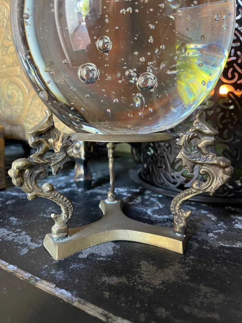 Spectacular Vintage Hand Blown Glass Ball with Ornate Base, Old World Vintage