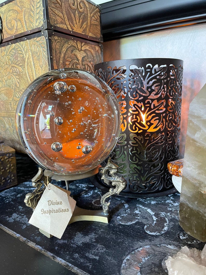 Spectacular Vintage Hand Blown Glass Ball with Ornate Base, Old World Vintage