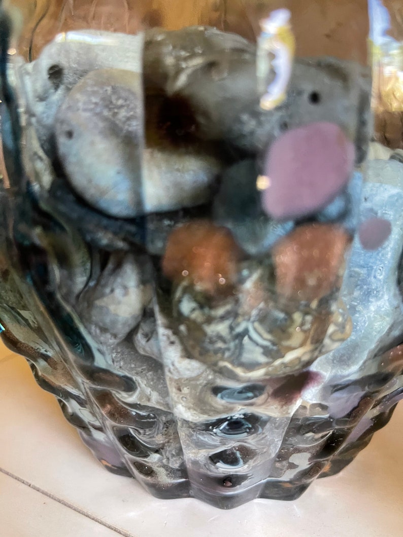 Awesome Large Glass Jar with Almost Hag Stones and Shells, Home Decor