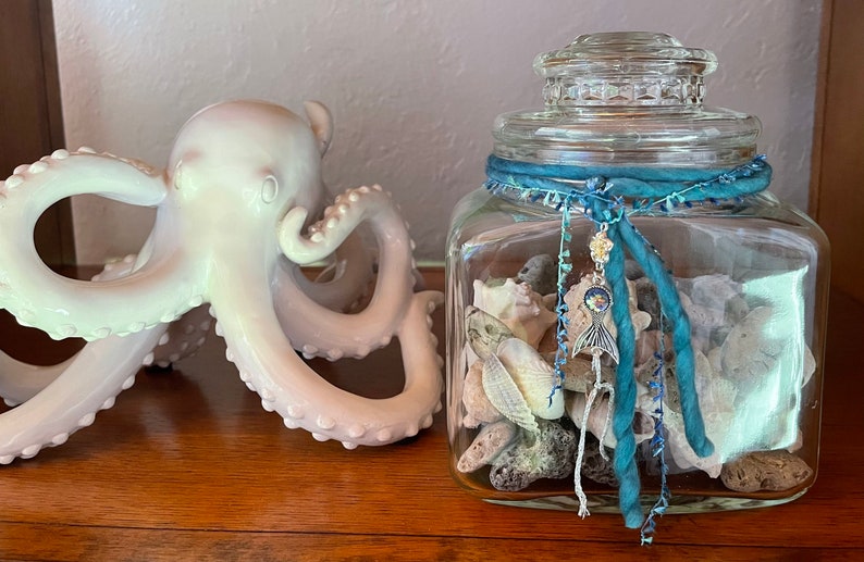 Treasures From The Sea, Vintage Glass Canister, Home Decor