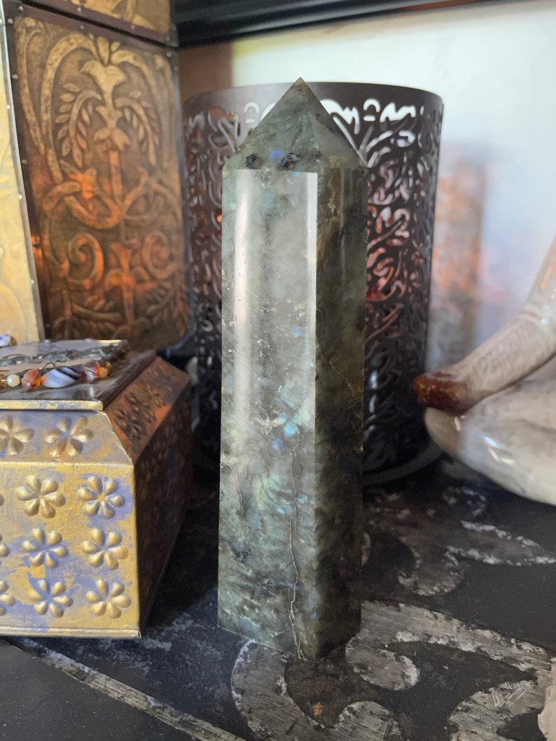 Gorgeous Flash Tall Labradorite Tower, Crystal Magic