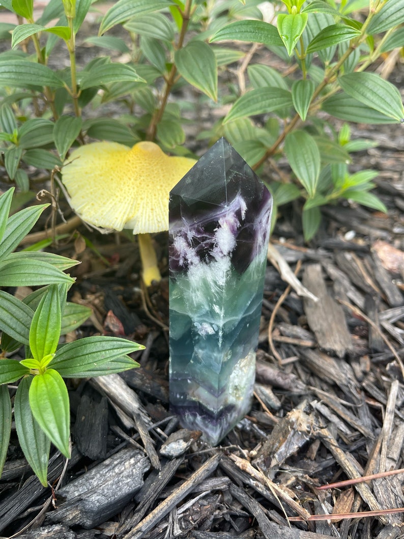 Natural Heart Shape Rainbow Fluorite Tower, High Quality, Crystal Magic