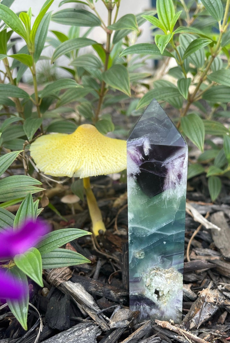 Natural Heart Shape Rainbow Fluorite Tower, High Quality, Crystal Magic