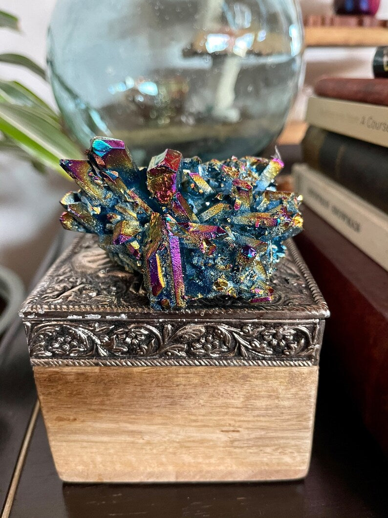 Gorgeous Rainbow Aqua Aura Quartz Crystal Cluster, Crystal Magic