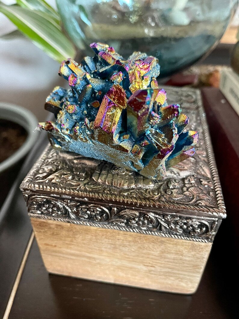 Gorgeous Rainbow Aqua Aura Quartz Crystal Cluster, Crystal Magic