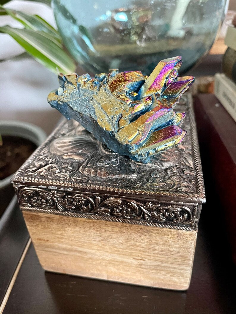 Gorgeous Rainbow Aqua Aura Quartz Crystal Cluster, Crystal Magic