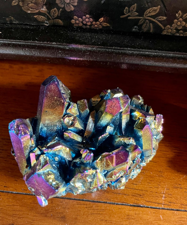Large Unique Rainbow Aqua Aura Quartz Crystal Cluster, Crystal Magic