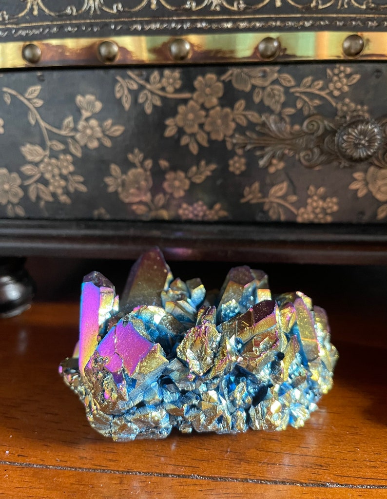 Large Unique Rainbow Aqua Aura Quartz Crystal Cluster, Crystal Magic