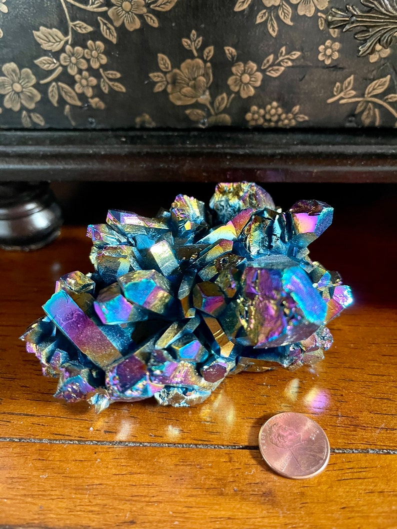 Large Unique Rainbow Aqua Aura Quartz Crystal Cluster, Crystal Magic